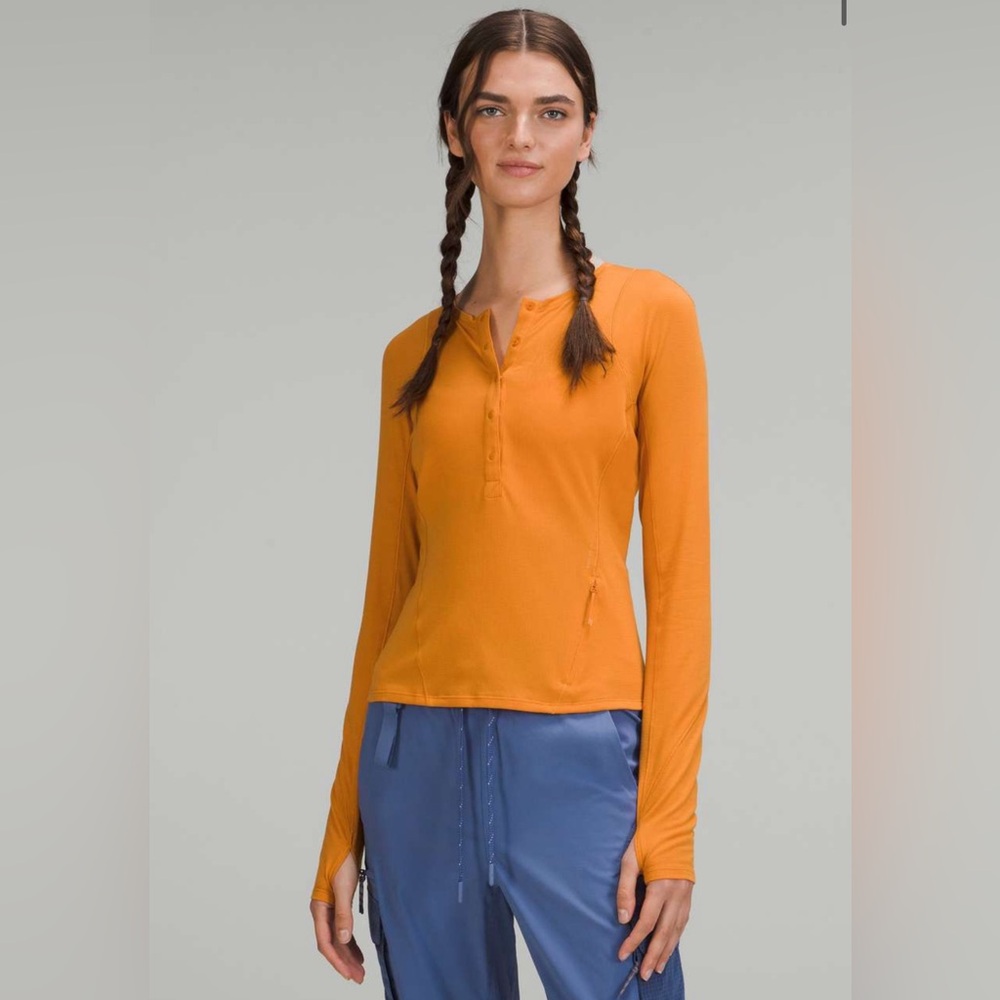 Lululemon Women’s Size 14 Lightweight‎ Hiking Long Sleeve Henley Autumn Orange